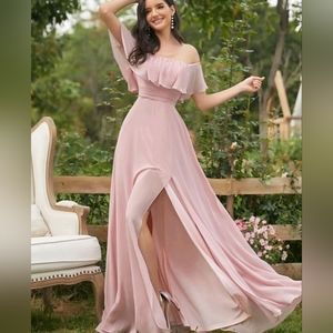 Shein Ruffle Off Shoulder Split Thigh Chiffon Dress Size Medium